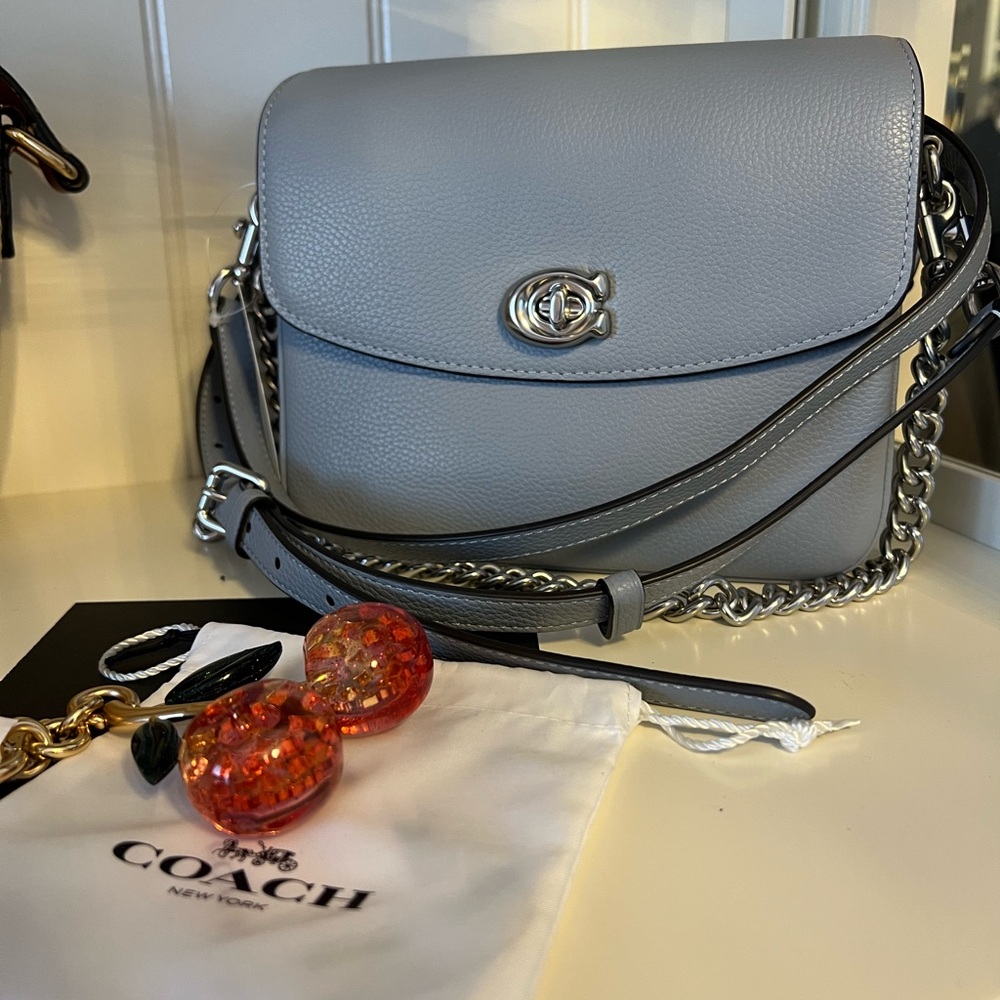 COACH Light Blue Pebbled Leather Crossbody with Chain Strap - Picture 1 of 7